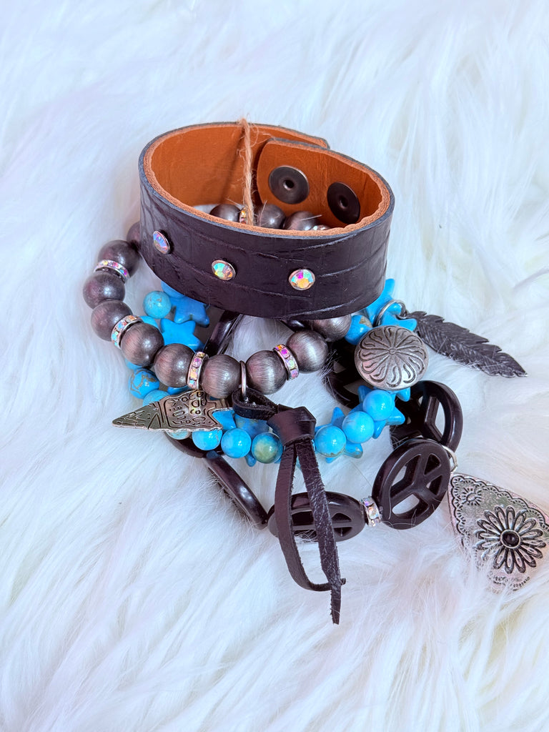 Vintage Turquoise Peace & Charm Bracelet Stack