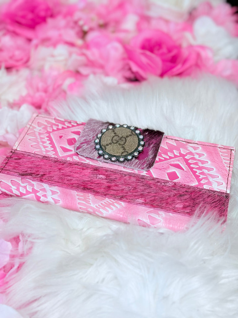 Bubblegum Pink Aztec Leather & Hide Wallet