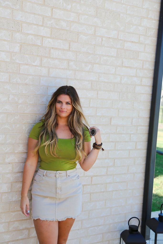 Olive Green Scoop Neck Bodysuit