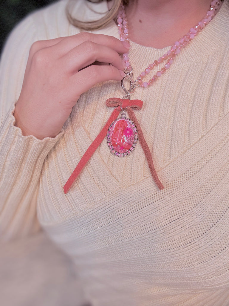 Pink Cowgirl Boot Graphic Pendant Necklace