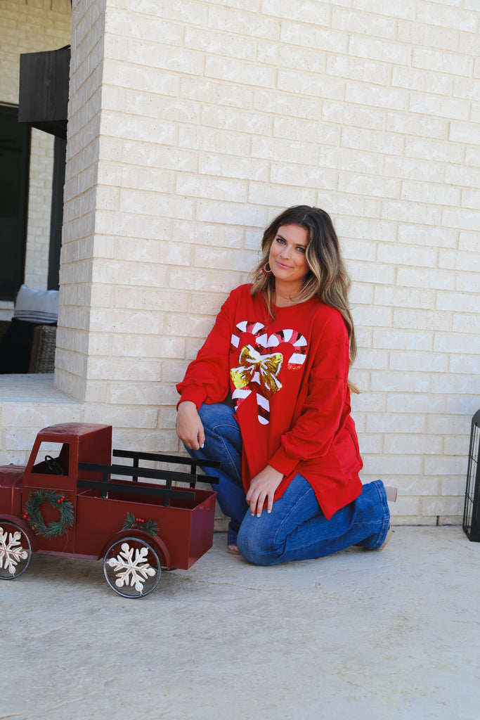 Holiday Candy Cane Sequin Top