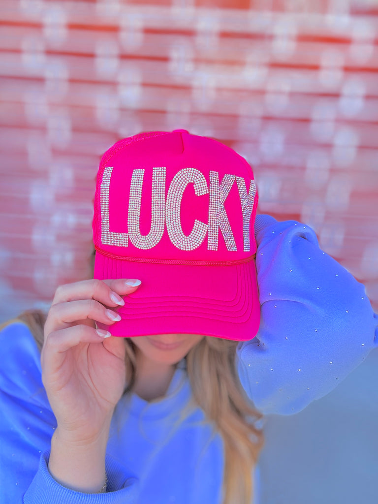 Lucky Magenta Embellished Trucker Hat