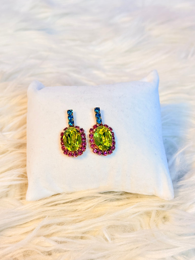 Coney Swarovski Stud Earrings - Lime Citrus