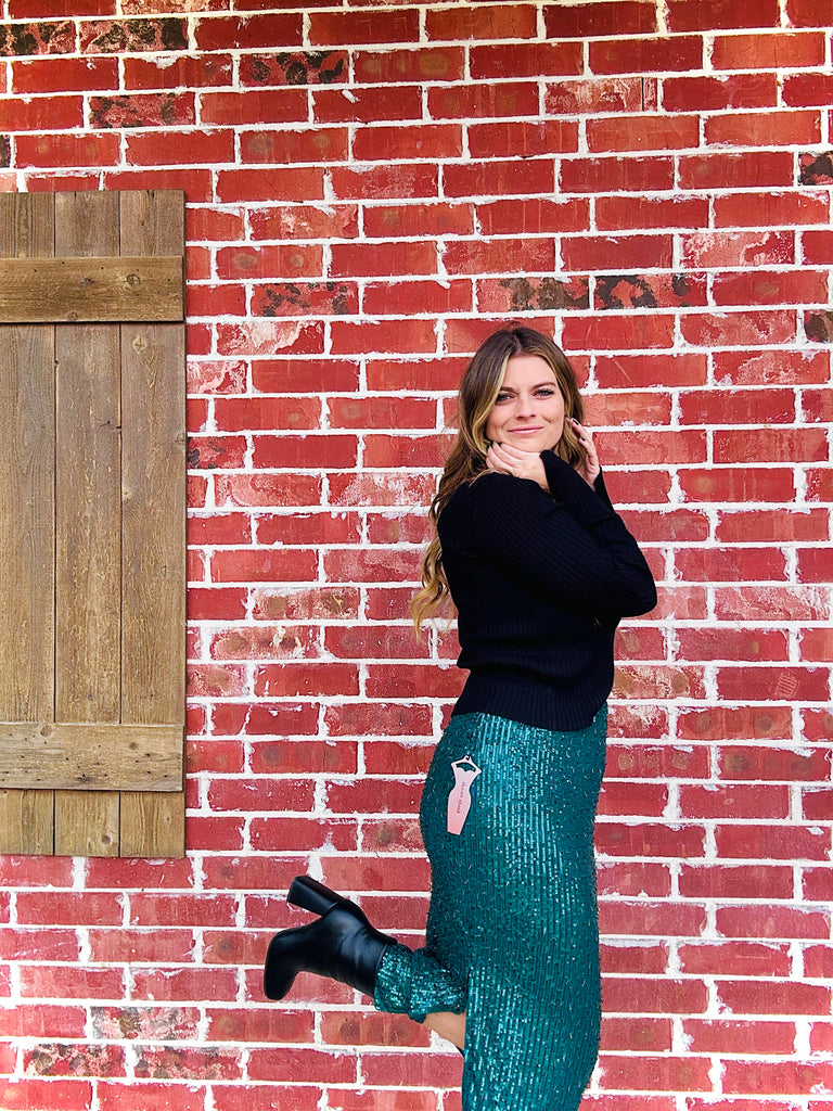 Emerald Classic and Classy Sequin Midi Skirt