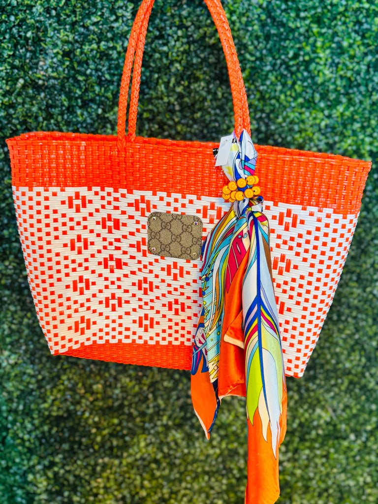 Orange Woven Basket Shoulder Bag