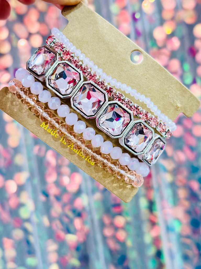 High Style Sugar Pink Crystal Bracelet Stack