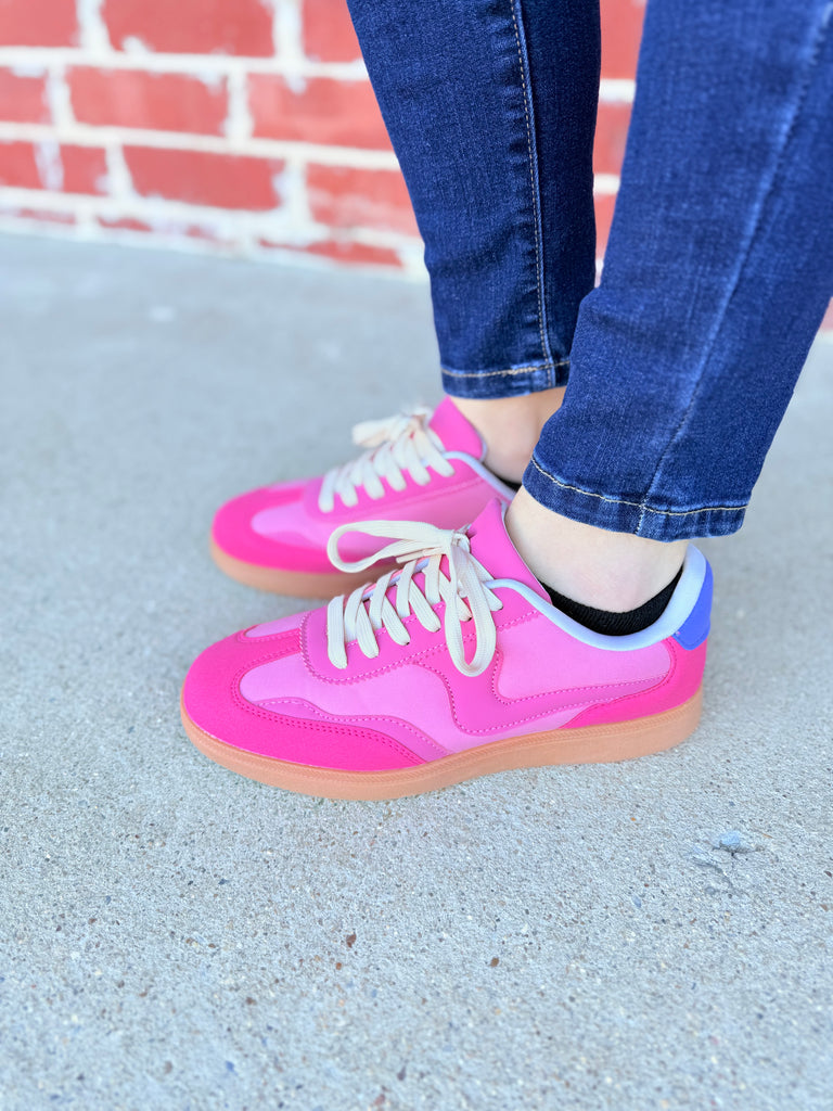 Raina Everyday Low Top Stripe Sneaker Shoes - Fuchsia