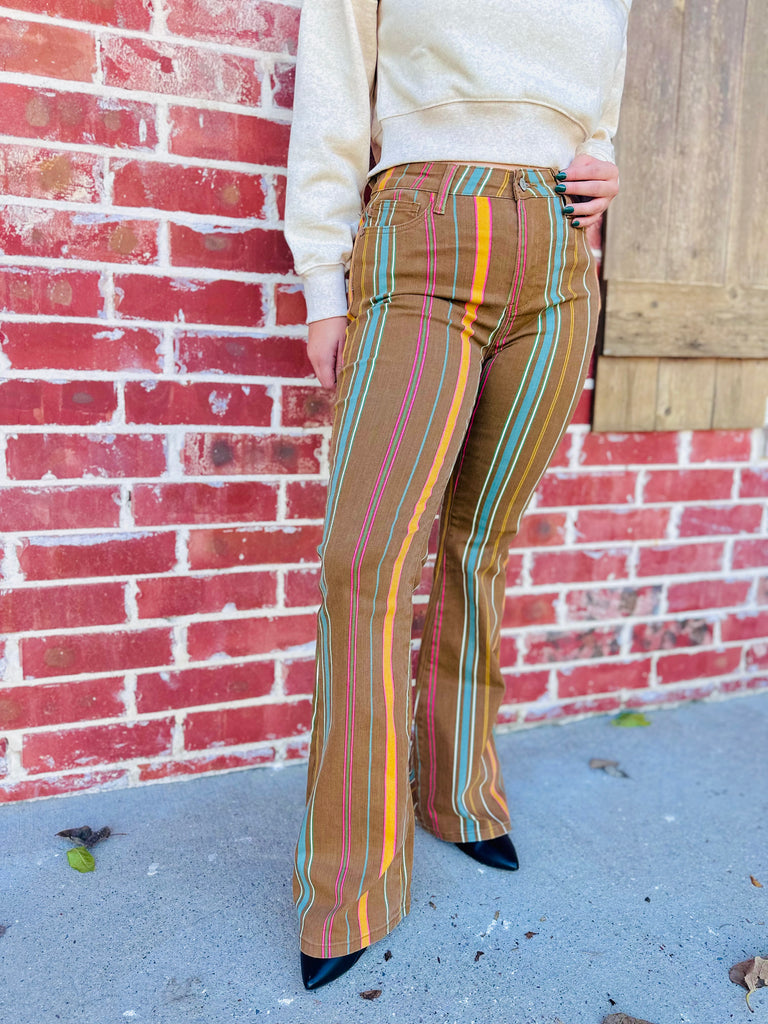 Vintage Vibed Stripe Flare Denim Jeans