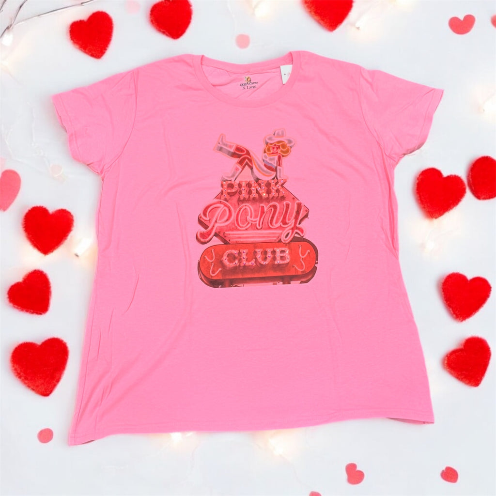 The Crewneck Cut Pink Pony Club Graphic Tee Shirt