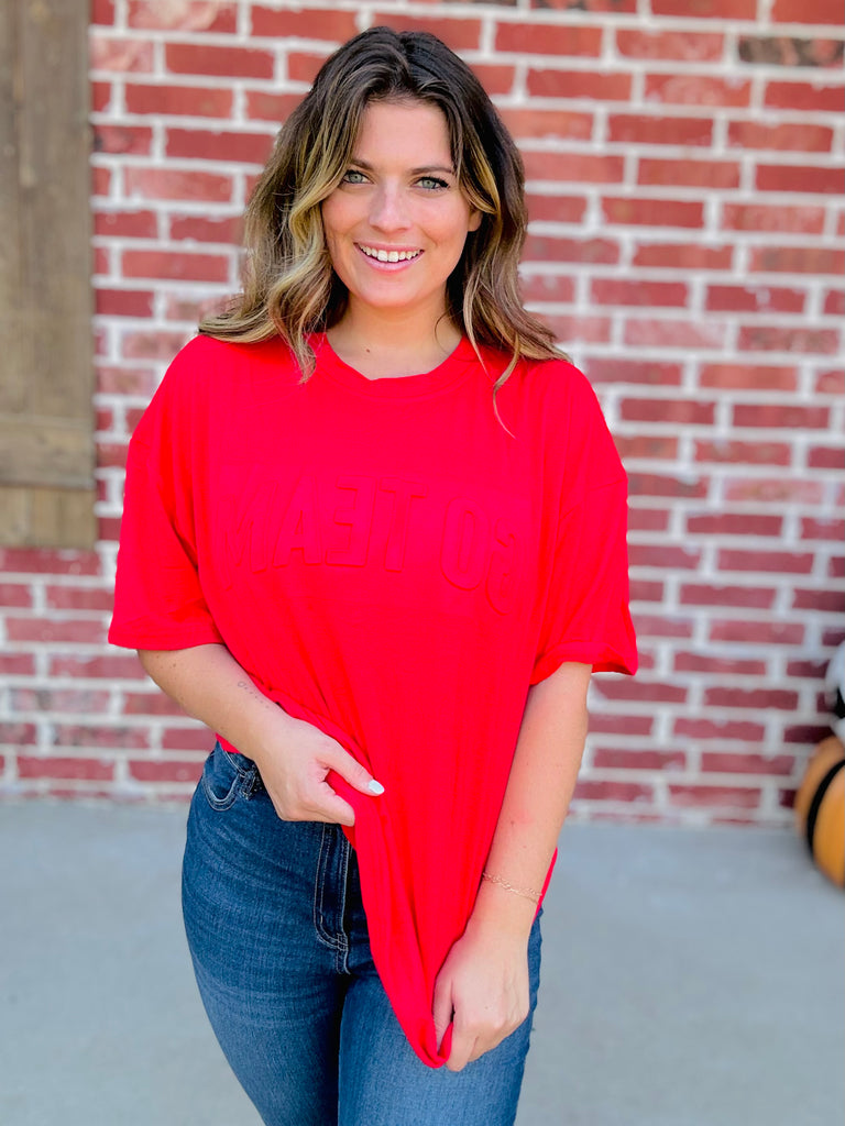 Red Embossed Oversized Tee