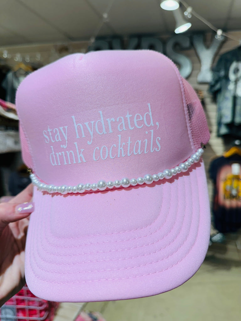 Pearls &  Pink Trucker Hat- drink cocktails