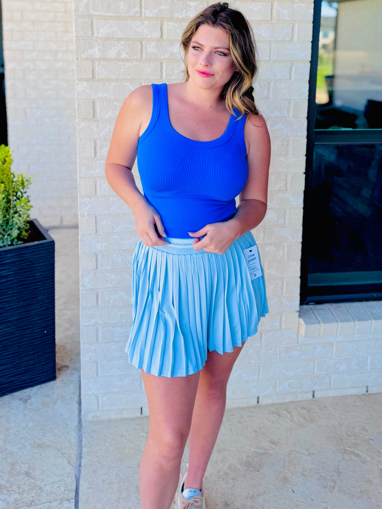 Tennis Club Jersey Stripe Mini Skirt - Seashell Blue