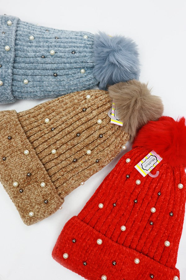 Fur and Fab Pearl Lined Knitted Beanie