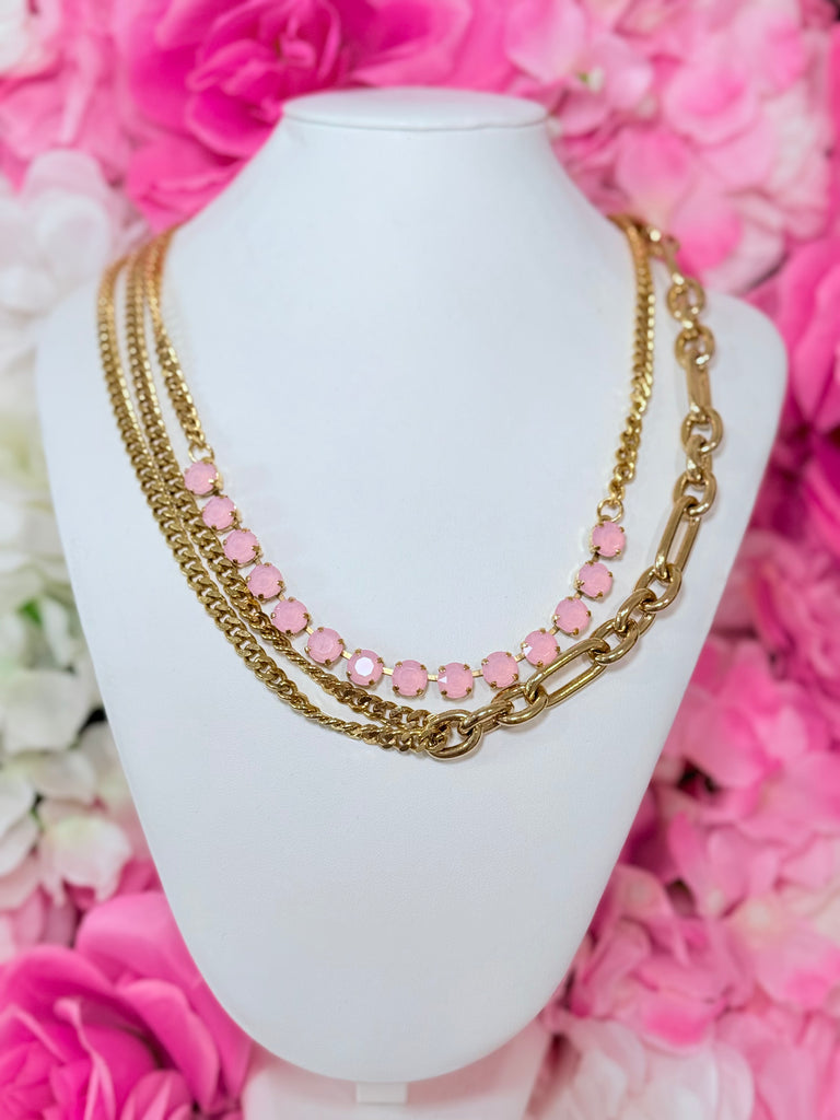 Cricket Layered Swarovski Necklace - Petal Pink