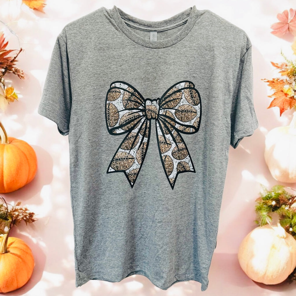 Heathered Fall Ball Ribbon Bow Graphic Tee