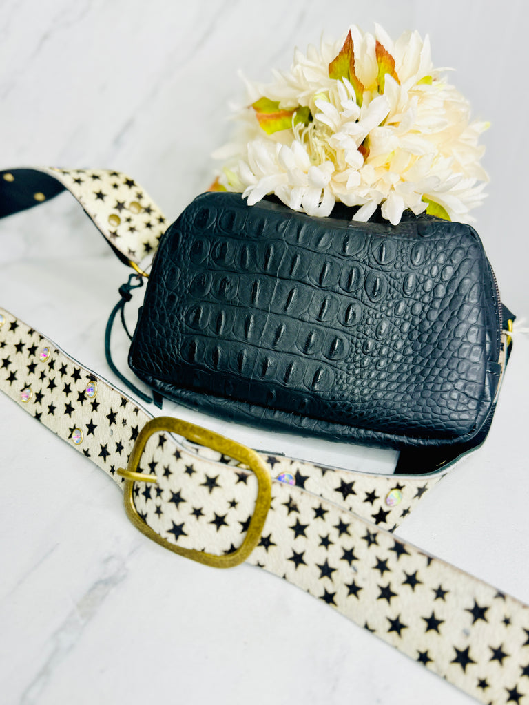 Two Tone Starry Hide & Black Leather Paige Crossbody