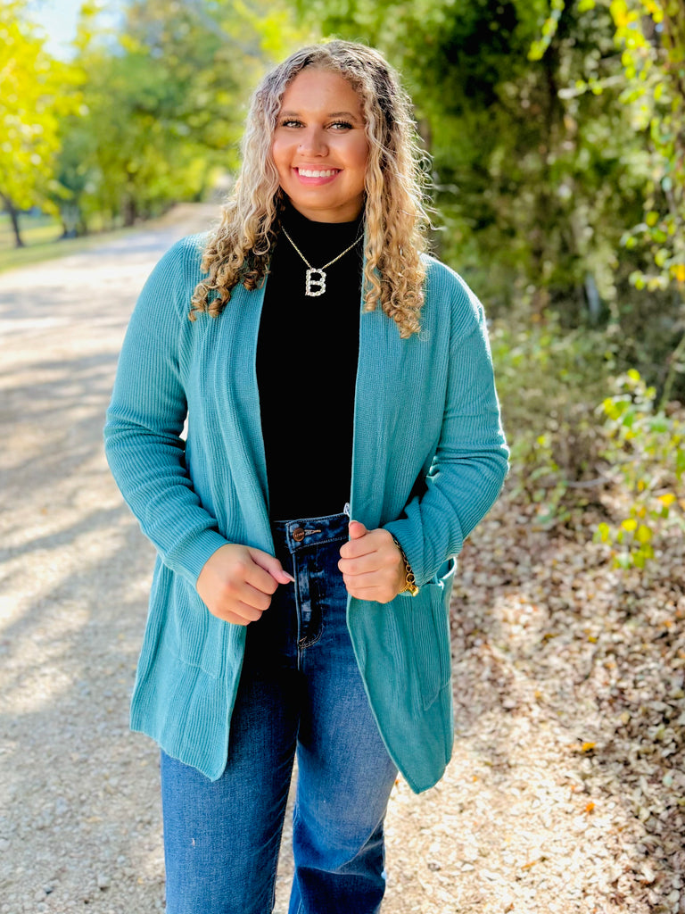Jaded Blues Ribbed Cozy Cardigan