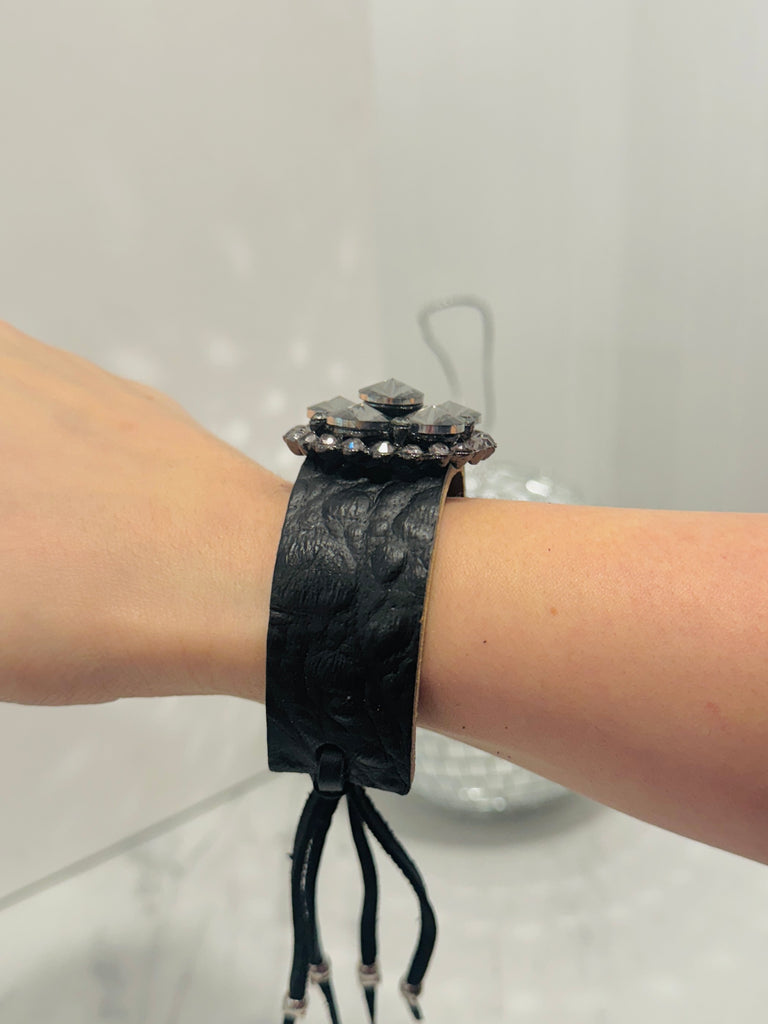 Midnight Smutt Leather & Crystal Cinch Cuff