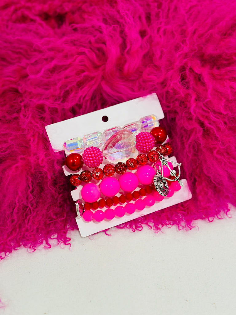 Absolutely In Love Pink & Red Beaded Bracelet Set