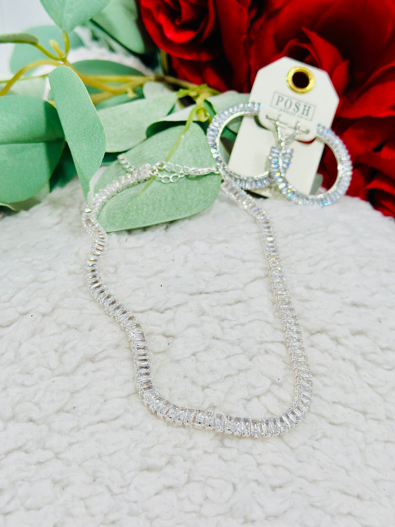 Silver Crystal Tennis Necklace