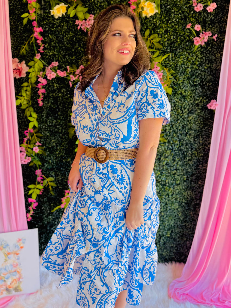 Garden Grace Belted Floral Midi Dress  The Sister's Boutique
