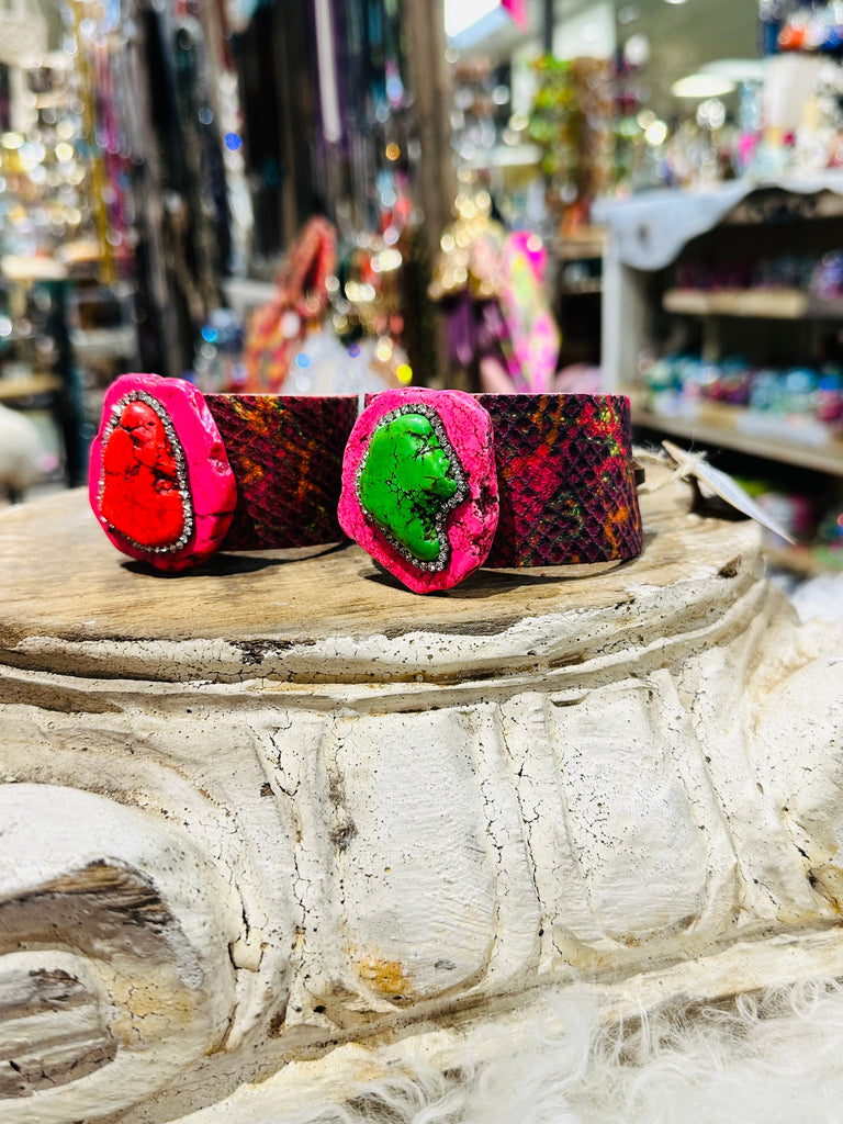 Magenta Antique Viper Fall Leather Cinch Cuff