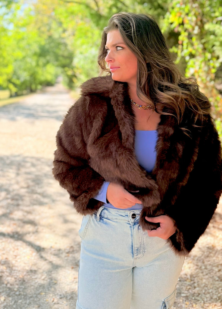 Glam Nights Faux Fur Jacket - Brown