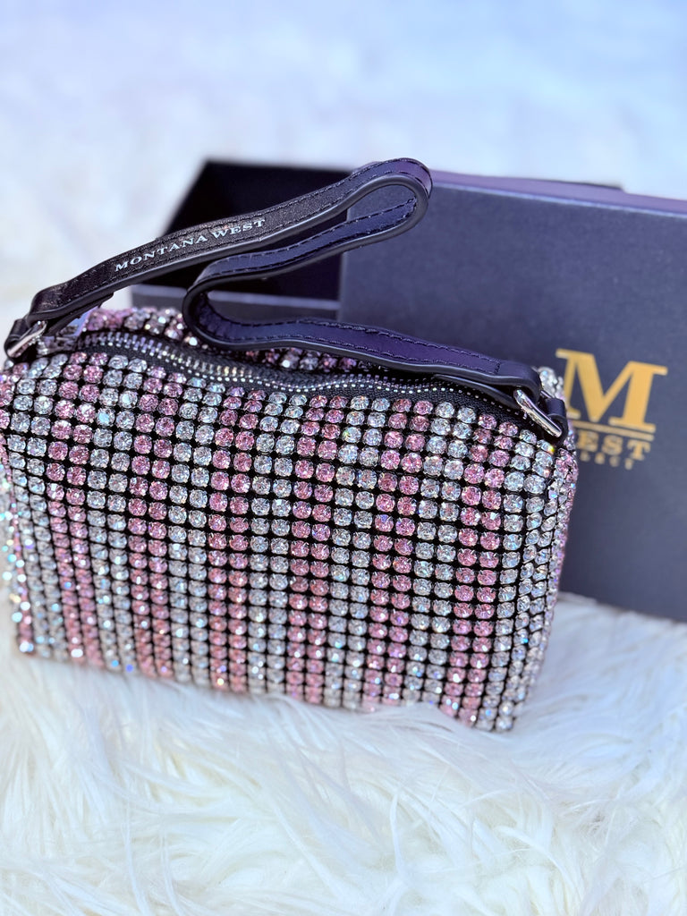 Montana West Crystal Covered Handbag Purse - Blush and Silver