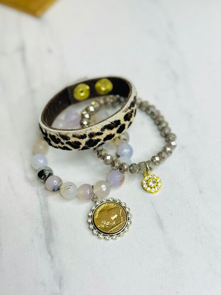 Speckled Hide Vintage Gold Coin Bracelet Set