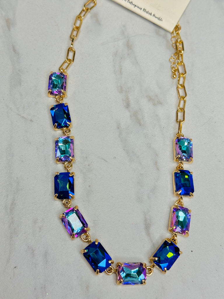 Aurora Blues Rectangle Crystal Necklace