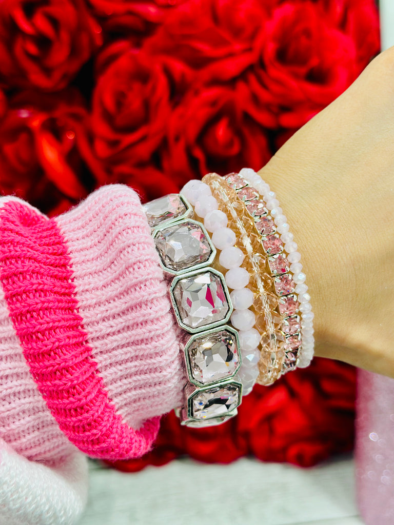 High Style Sugar Pink Crystal Bracelet Stack