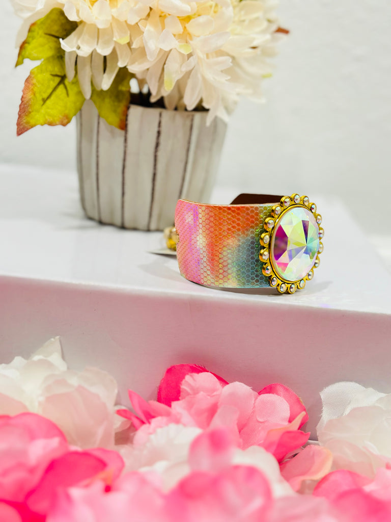 Blush Springs Hologram Multi Leather AB Cuff