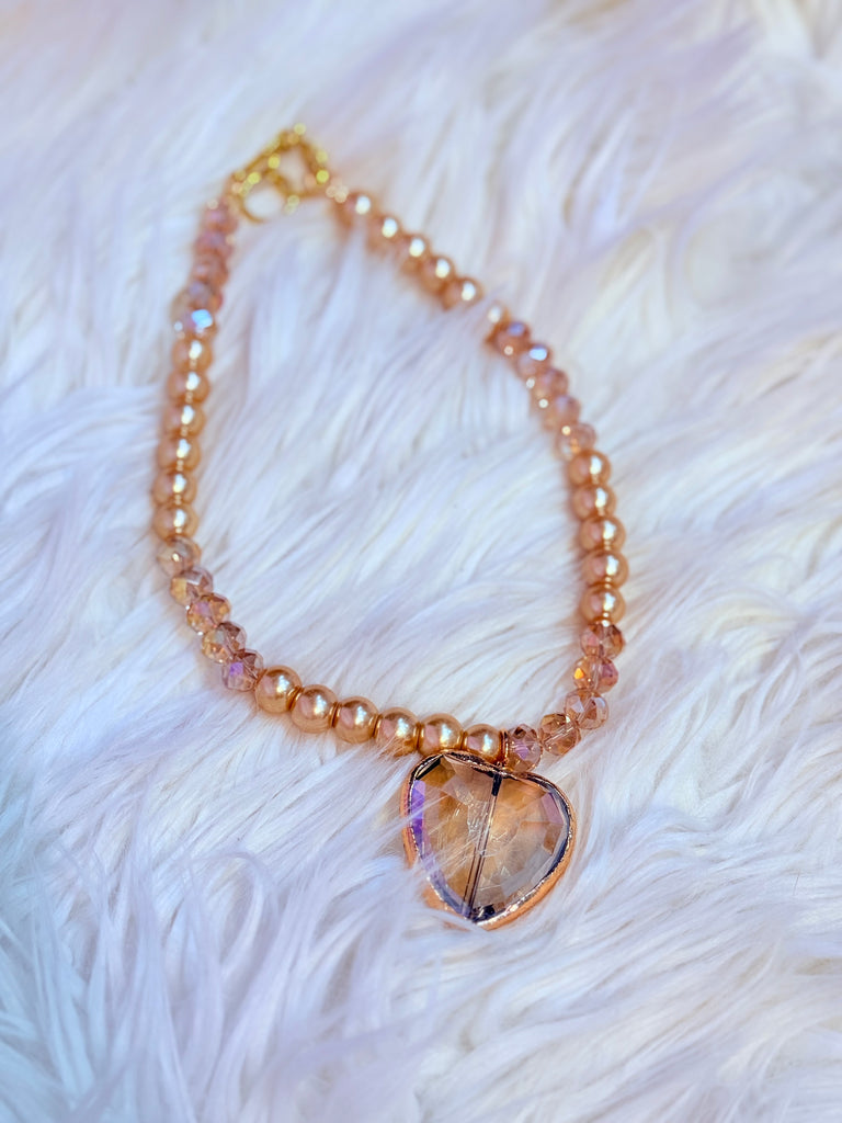 Say I Do Gold Beaded and Glass Heart Necklace