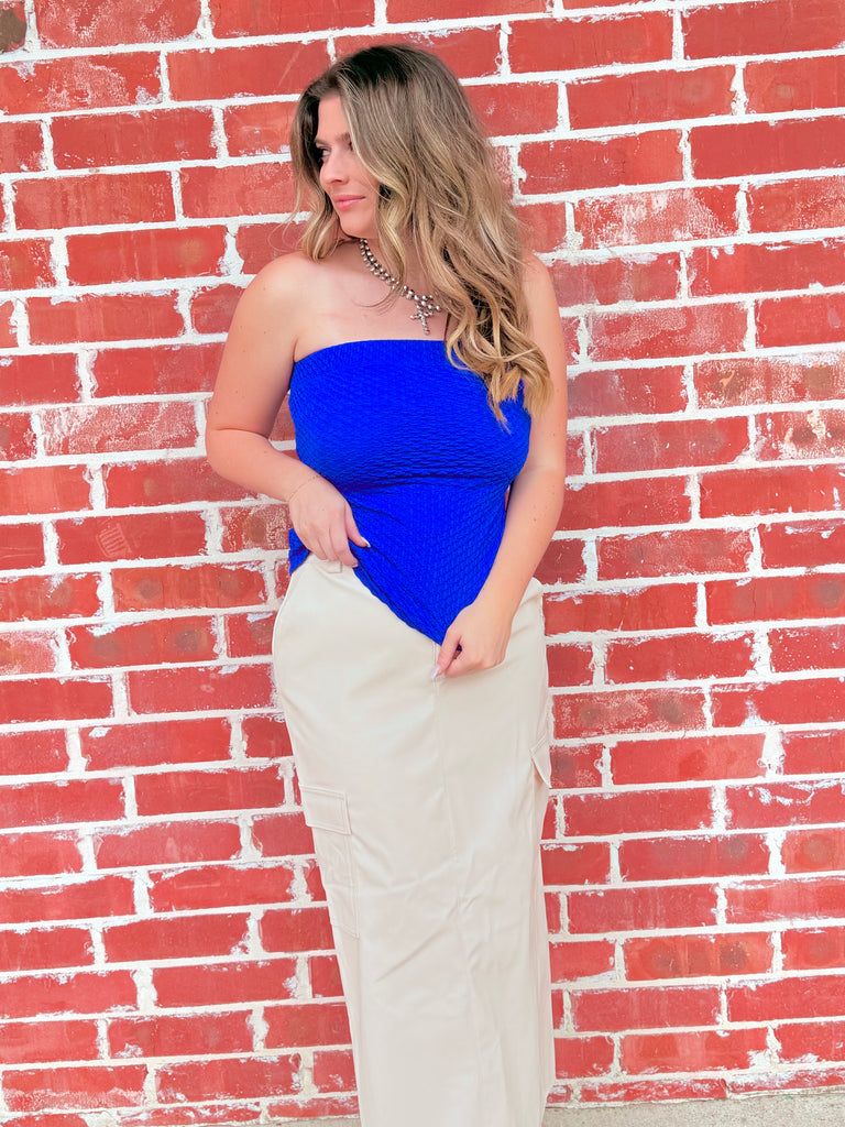 Modern Minimalist Strapless Tube Top - Royal Blue