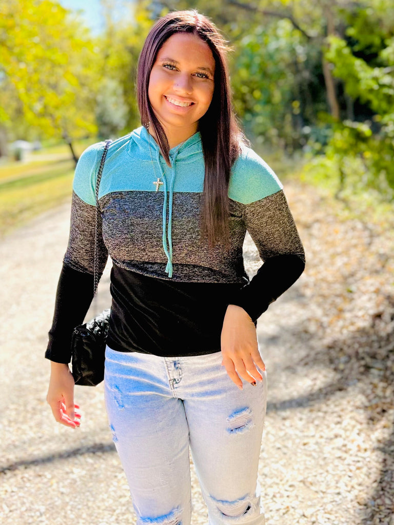 Out And About Color Block Hoodie - Mint