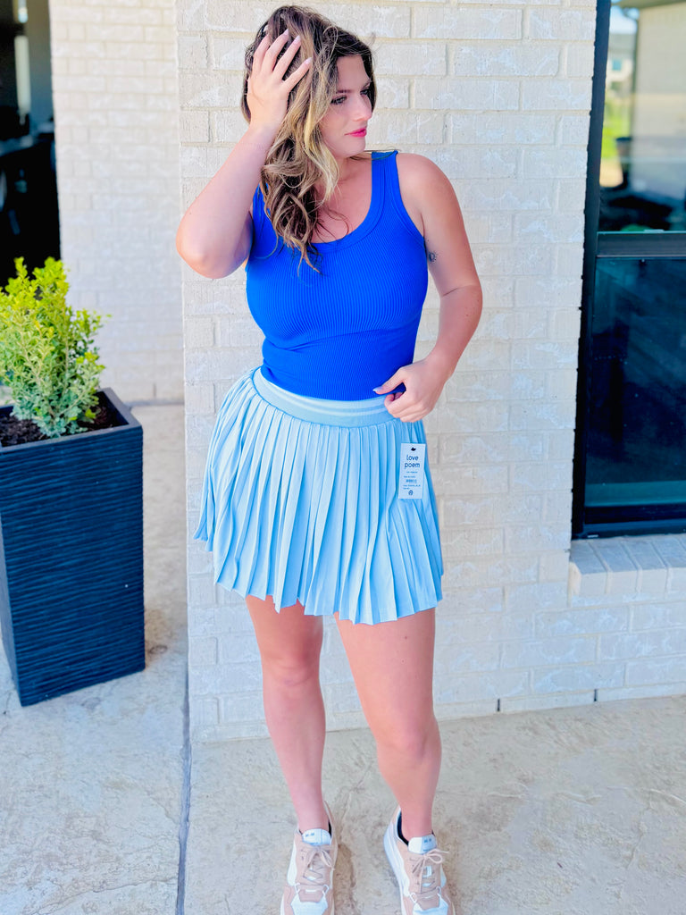 Tennis Club Jersey Stripe Mini Skirt - Seashell Blue