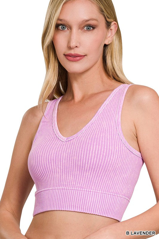 2 Way Neckline Reversible Washed Ribbed Seamless Crop Top Tank