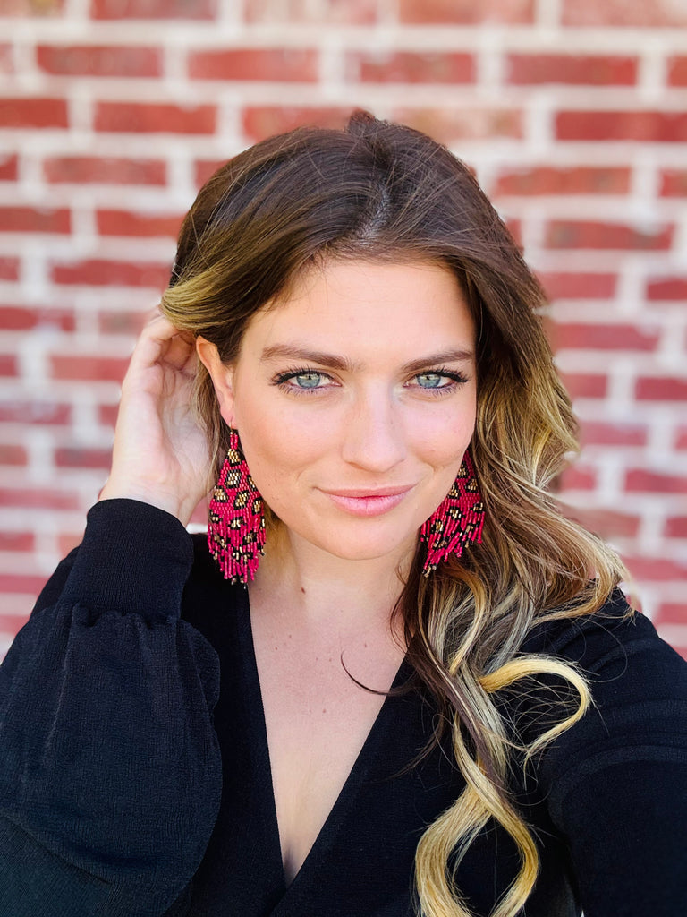 Red Jungle Frenzy Beaded Earrings