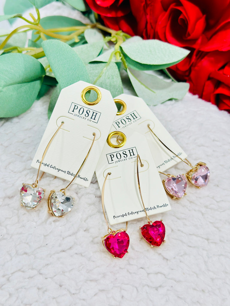 Love Me More Crystal Heart Earrings- Light Pink