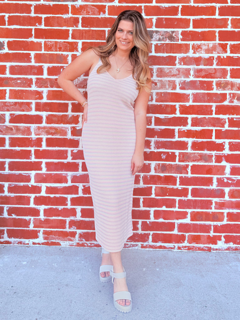 knitted spring dress Green Ribbed Midi Dress