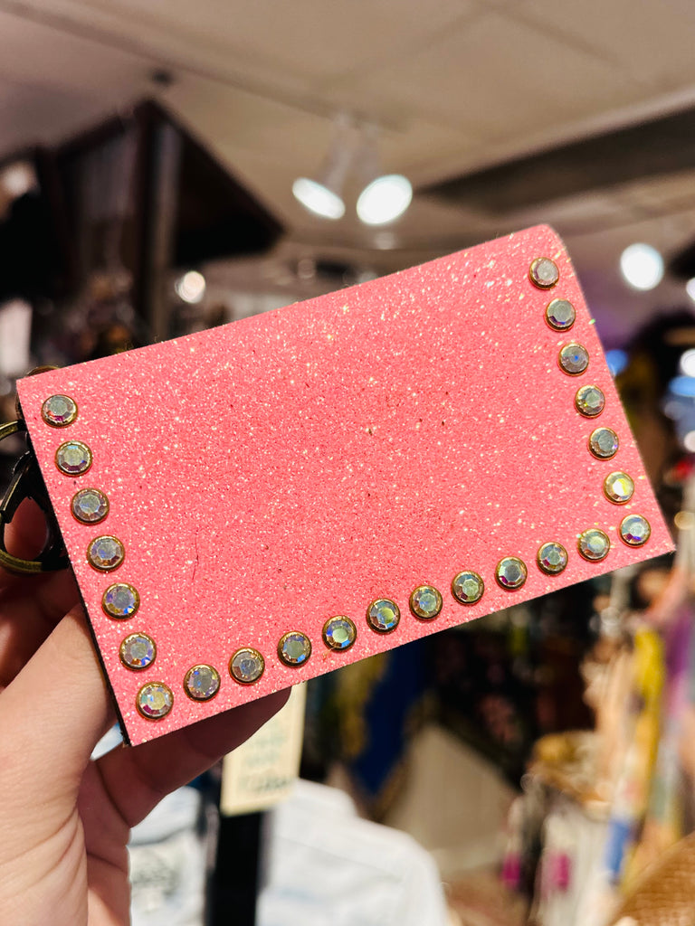 Glitter Becca Leather Card Holder-Coral