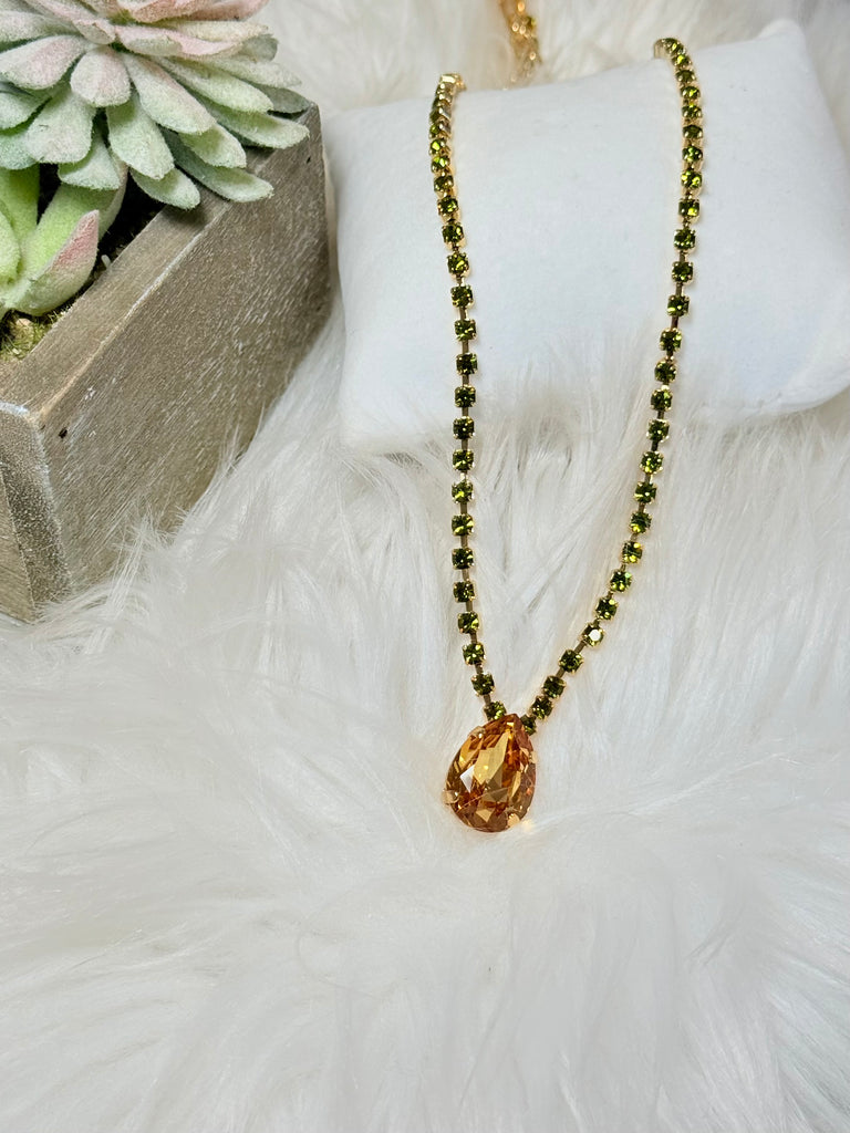 Milli Swarovski Crystal Necklace - Khaki / Light Amber