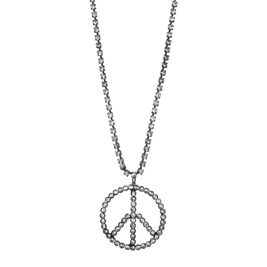 Woodstock Peace Silver Swarovski Necklace