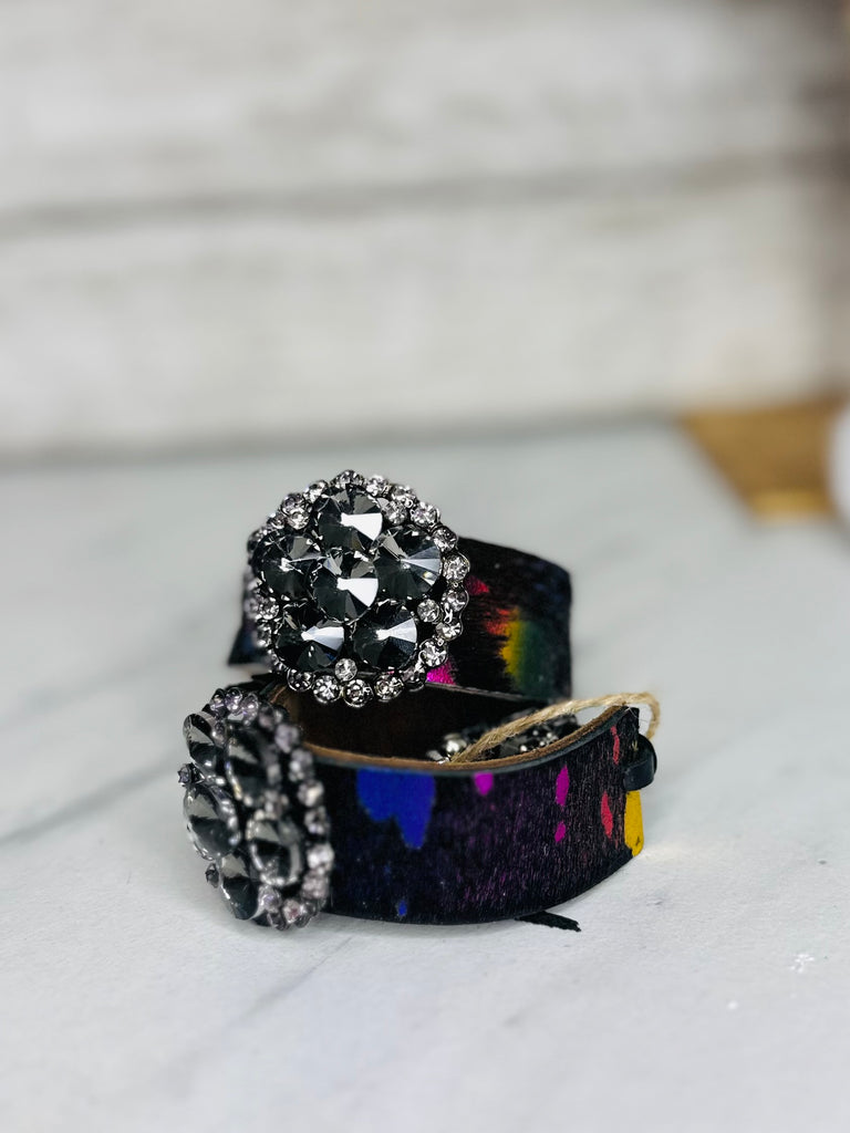 Jet Black & Multi Acid Wash Crystal Cuff