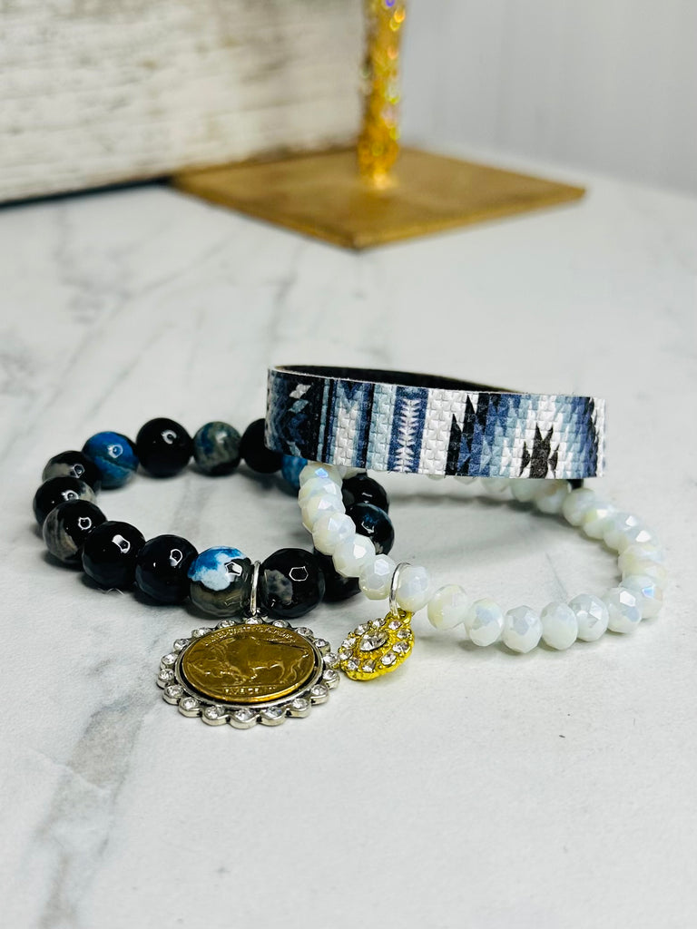 Navy Vintage Gold Coin Bracelet Set