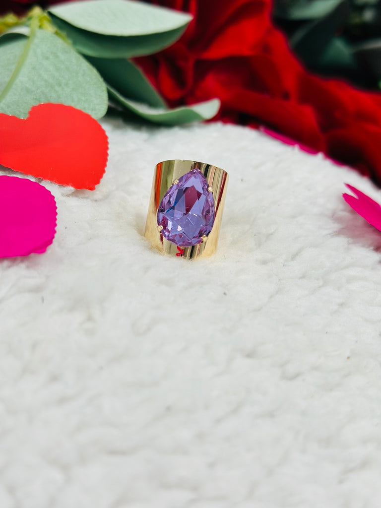 Lilac Golden Adjustable Crystal Ring