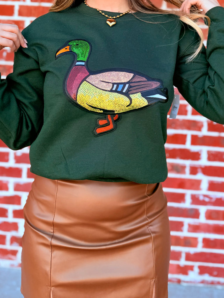 Seqiun Mallard Glitter Graphic Crewneck Pullover