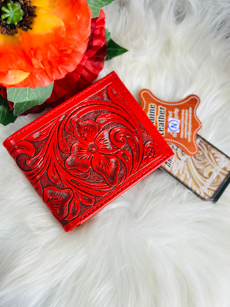 Lovers Red Tooled Leather Wallet
