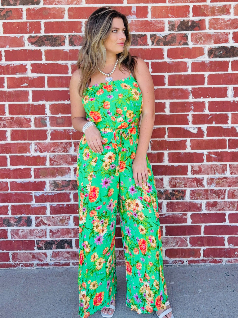 Floral Affair Blooms Palazzo Jumpsuit in Green