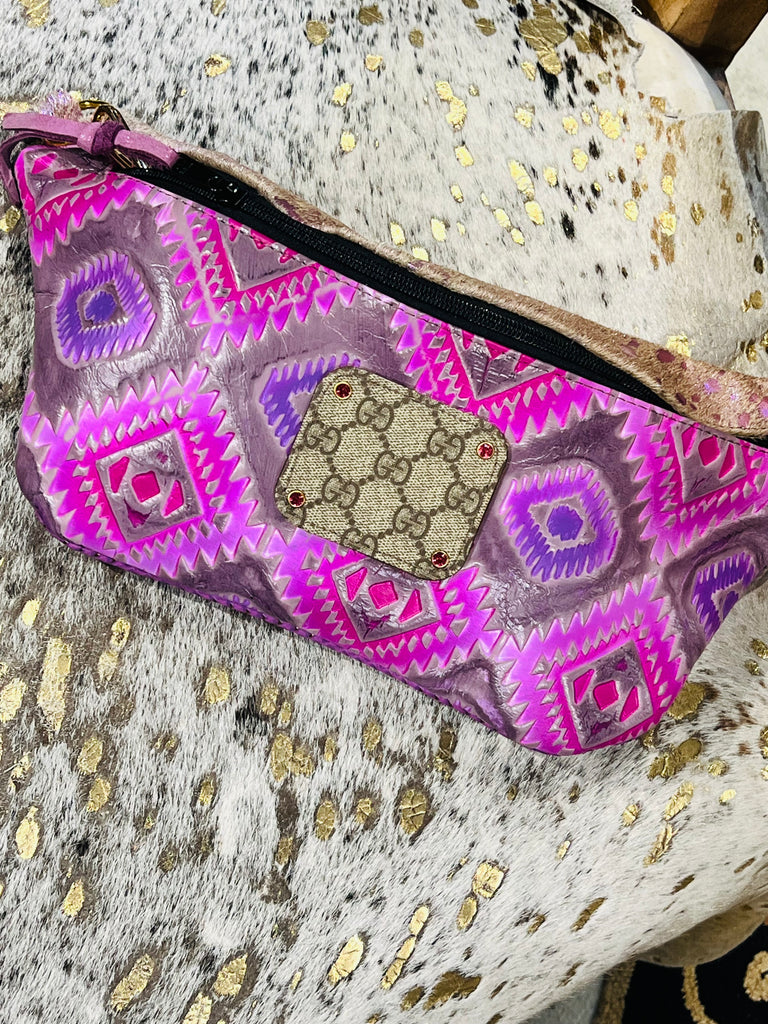 Purple Aztec Leather & Hide Bumbag